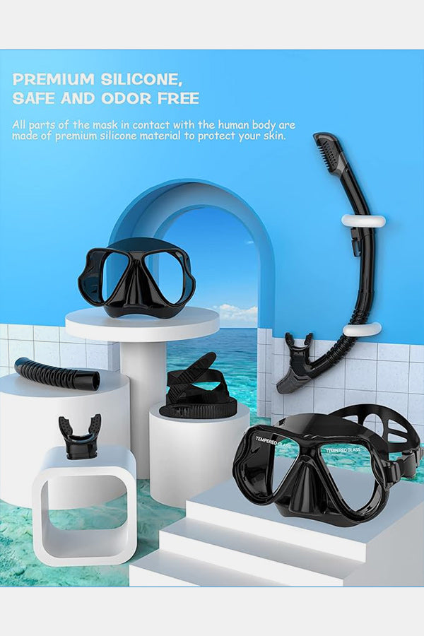 Adults Dry Snorkel Set Panoramic Wide View Anti-Fog Scuba Diving Mask