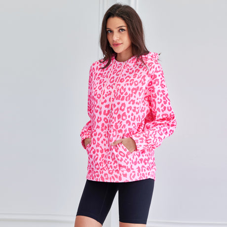 Leopard Print Hooded Oversized Comfort Sweatshirt with Pocket
