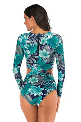 Allover Floral Cut Out Long Sleeve Zip UPF50+ Rash Guard-Attraco | Fashion Outdoor Clothing