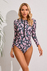 Paisley Black Bottom Printed One Piece Swimsuit Long Sleeve UPF50+ Rash Guard