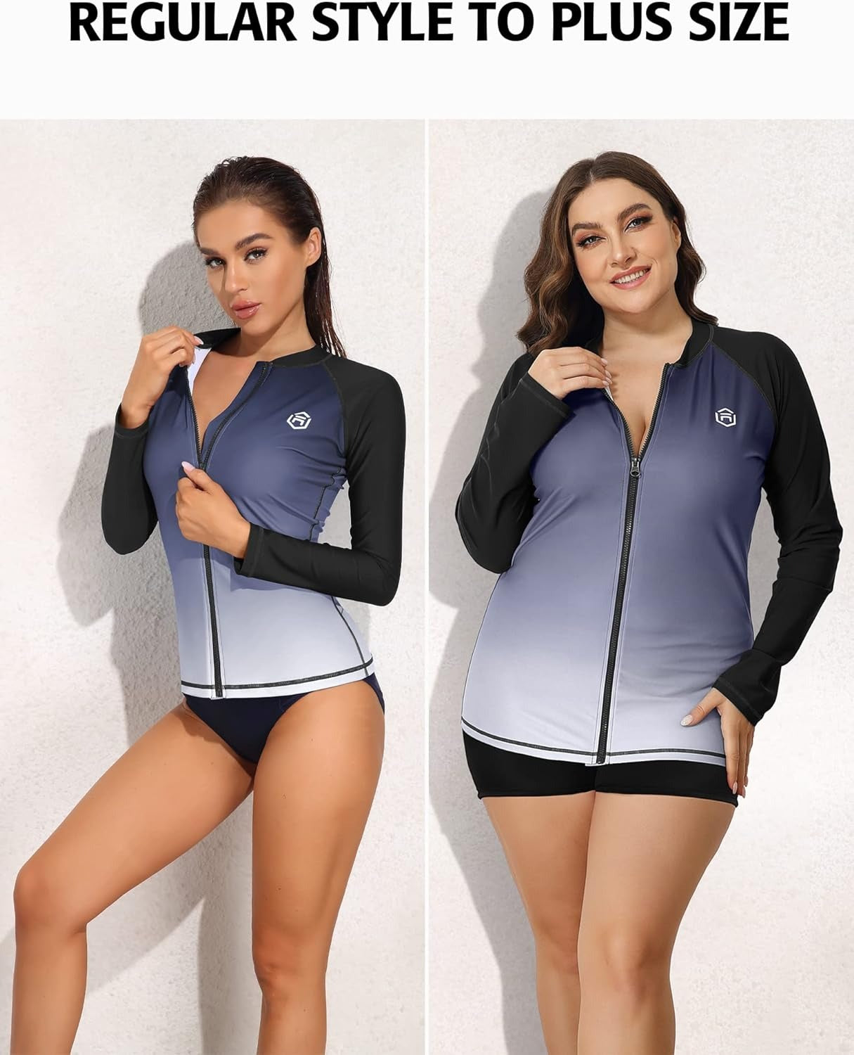 Women s Long Sleeve Rash Guard UV Sun Protection Zipper Gradient Plus Attraco