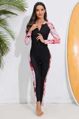 Women's Full-Coverage Brightly Orange Printed Sun Protection Wetsuit