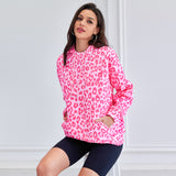 Leopard Print Hooded Oversized Comfort Sweatshirt with Pocket