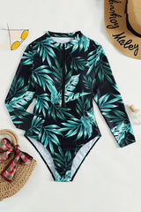 Plant Print Zipper Long Sleeve UPF50+ Rash Guard