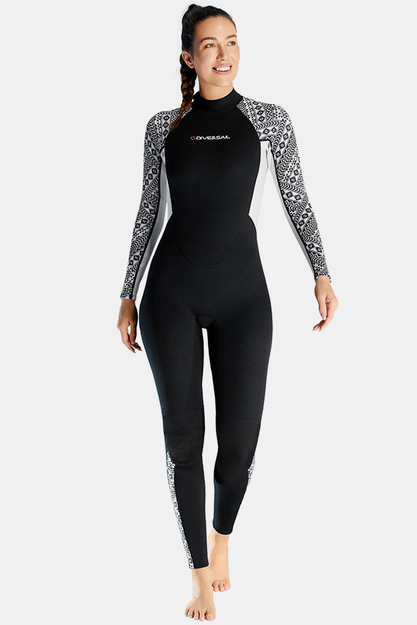 One-Piece Long Sleeve Geometric Pattern Thickened Warm Protective 3MM Wetsuit