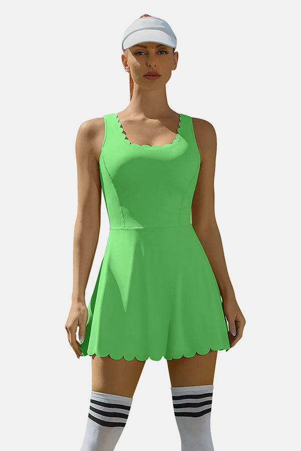 Robe de tennis féminine verte de l'athlétisme avec poches