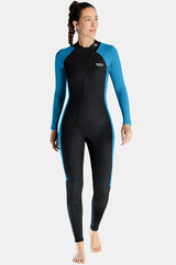 Women's Long Sleeve One-Piece Blue Wetsuit for Sun Protection