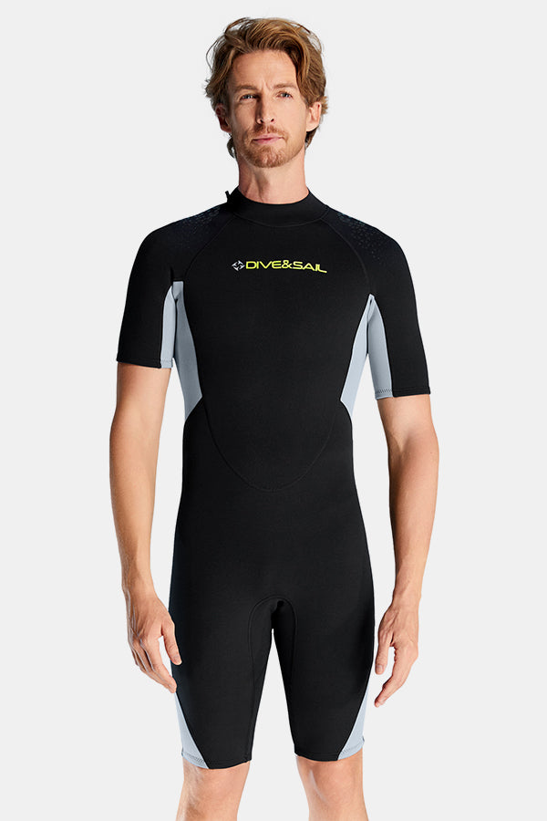 Cousue de maillot de bain de surf à manches courtes à manches courtes à une seule pièce pour hommes