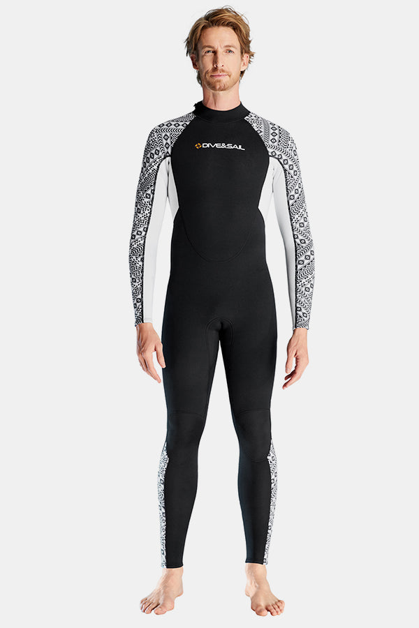 One-Piece Long Sleeve Geometric Pattern Thickened Warm Protective 3MM Wetsuit (Men's)