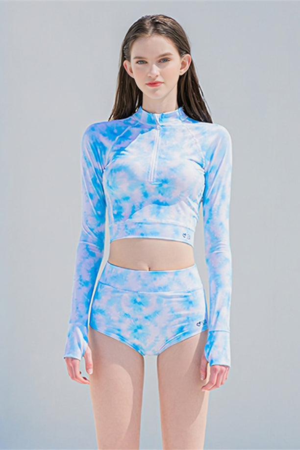 Clearance | Fashionable and Sexy Tie Dye Print Long -Sleeved Swimsuit UPF50+ Rash Guard