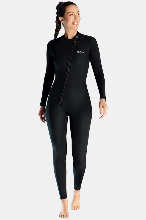 Long Sleeve One-Piece Black Wetsuit for Sun Protection