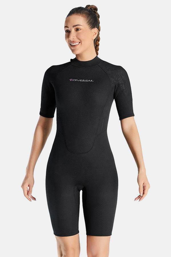 Cold-Proof And Warm One-Piece Short Sleeve 3MM Women's Black Wetsuit