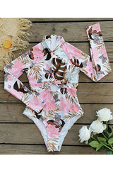 Pink Floral Cut Out Long Sleeve UPF 50+ Rash Guard