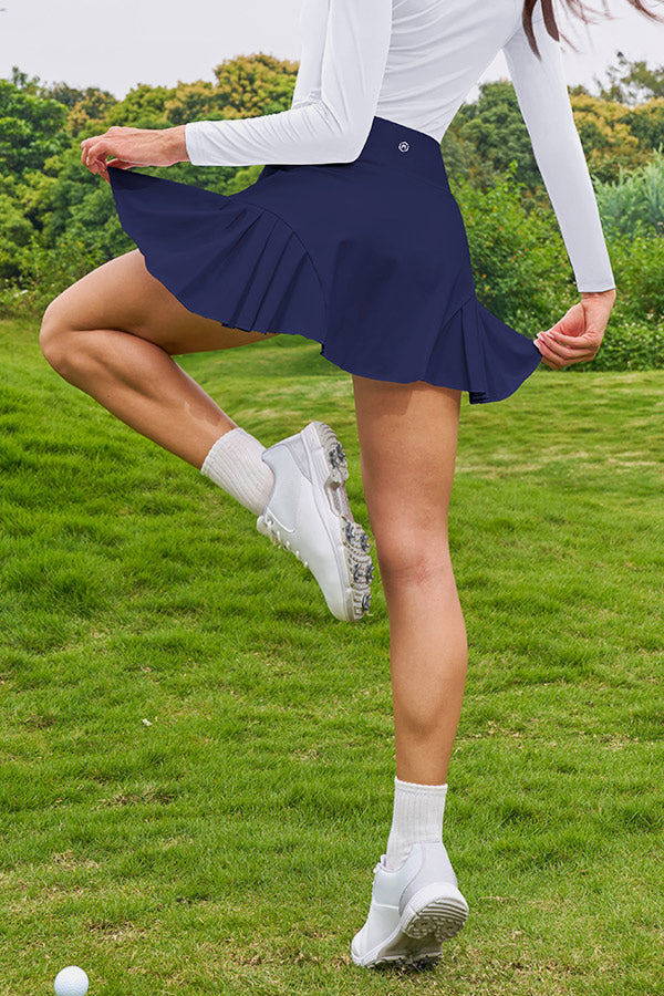 Navy High Waist Pleated Golf Skirt Sports Casual Skirt Women's