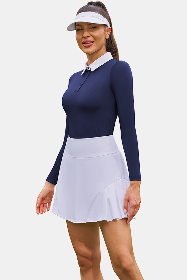 Robes polo de tennis côtelées pour femmes, demi-fermeture éclair, robe d&#39;entraînement plissée Aqua Golf avec short et soutien-gorge intégrés