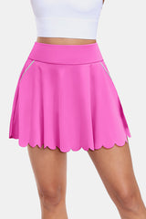 Pink Scalloped High Waist Colorblock Pockets Tennis Skirt