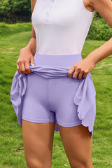 Purple Scalloped High Waist Colorblock Pockets Tennis Skirt