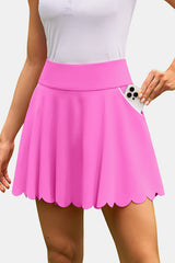 Pink Scalloped High Waist Colorblock Pockets Tennis Skirt