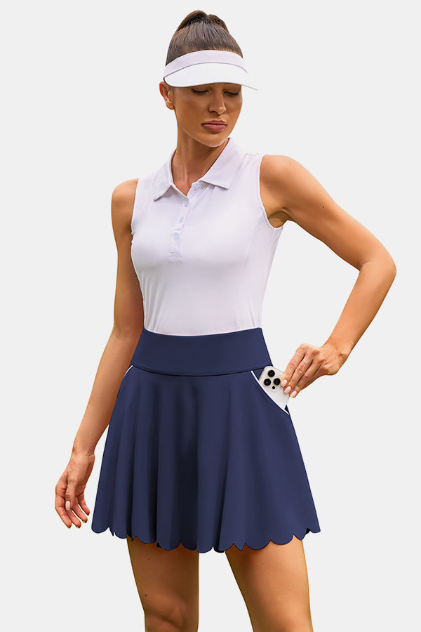 Ensemble Tory Sport Tech - Top Blanc Et Jupe Tennis Fendue Marine - Taille XS, Occasion Parfait état