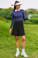 Black 19" Knee-Length Tennis Golf Ruffle Miniskirt