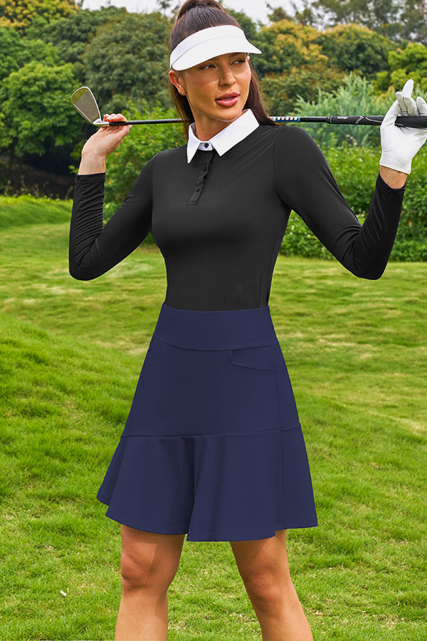 Navy 19" Knee-Length Tennis Golf Ruffle Miniskirt