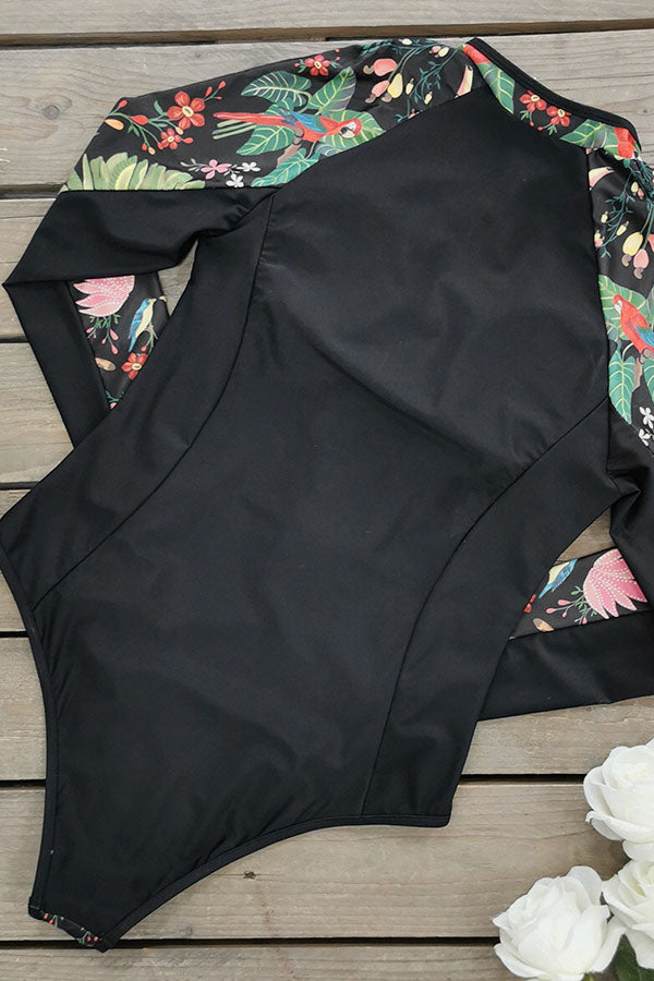 Femme Taille Plus Nautique à Manches Longues Perroquet Imprimé UPF50 Rash Guard