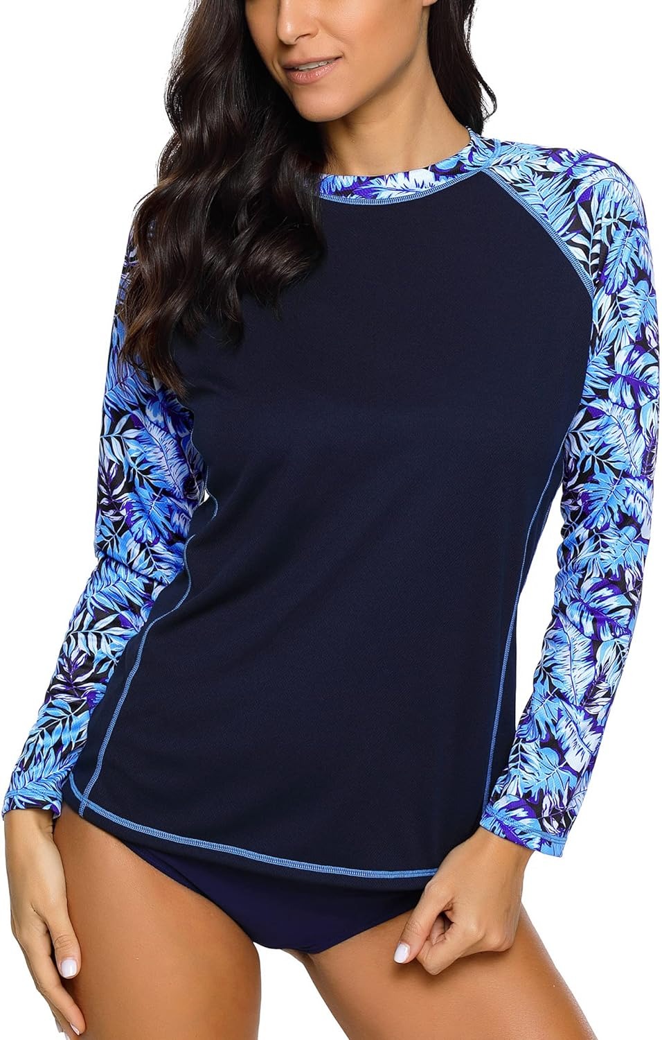 Patrón de hojas azules Camisas de natación de manga larga Guardia upf 50+