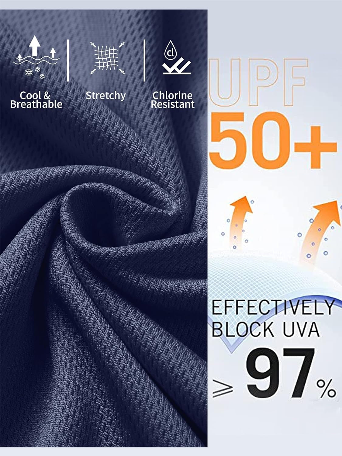 Blue Blätter Muster Schwimmhemden Langschläfte Hautausschlagsschutz UPF 50+