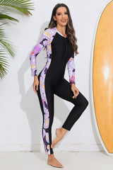 Women's Full-Coverage Brightly Purple Printed Sun Protection Wetsuit