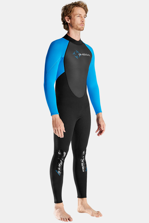 Premium 3mm Men's One-Piece Warmth and Cold-Proof Blue Wetsuit