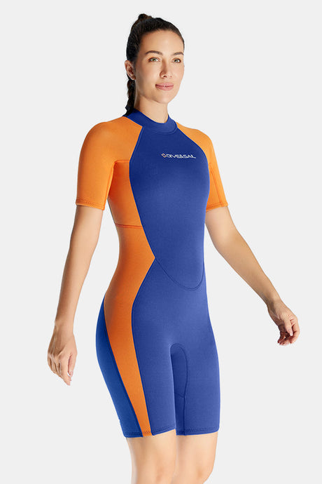 Women's Navy Blue Short Sleeve 1.5mm One-Piece Warm And Cold-Proof Wetsuit