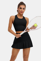 2 Piece Tennis Dresses for Women with Shorts and Pockets Golf Workout Outfits Skirts Sets Black