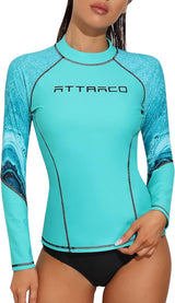 Attraco Rash Guard for Women Wasleve Long Eleeve Gradient Color Shirt Swim