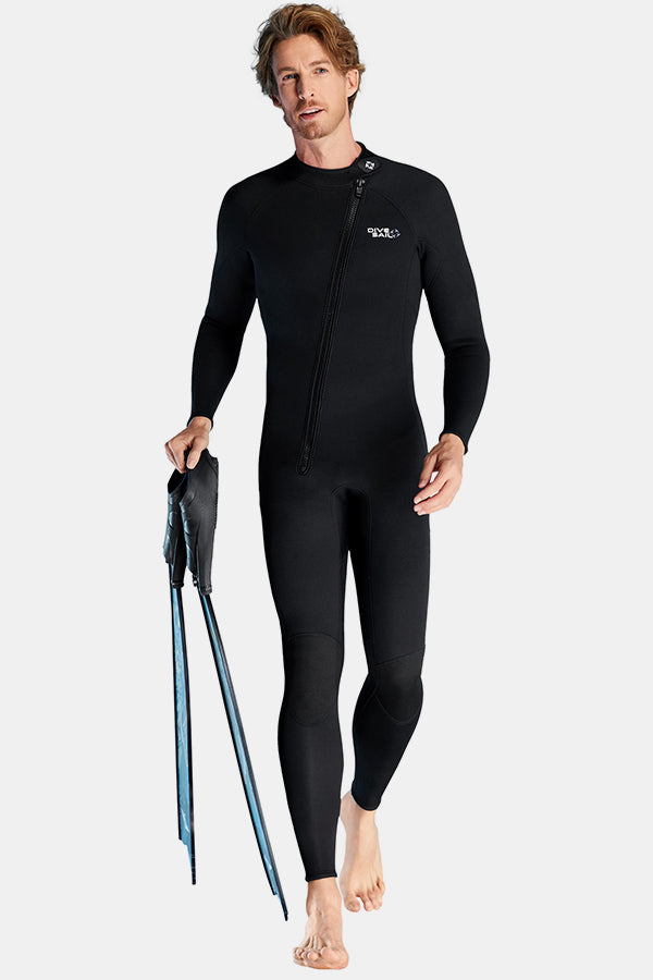 Men's Long Sleeve One-Piece Black Wetsuit for Sun Protection