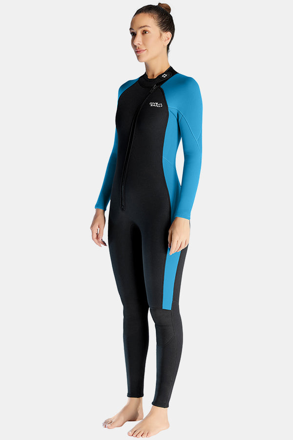 Women's Long Sleeve One-Piece Blue Wetsuit for Sun Protection