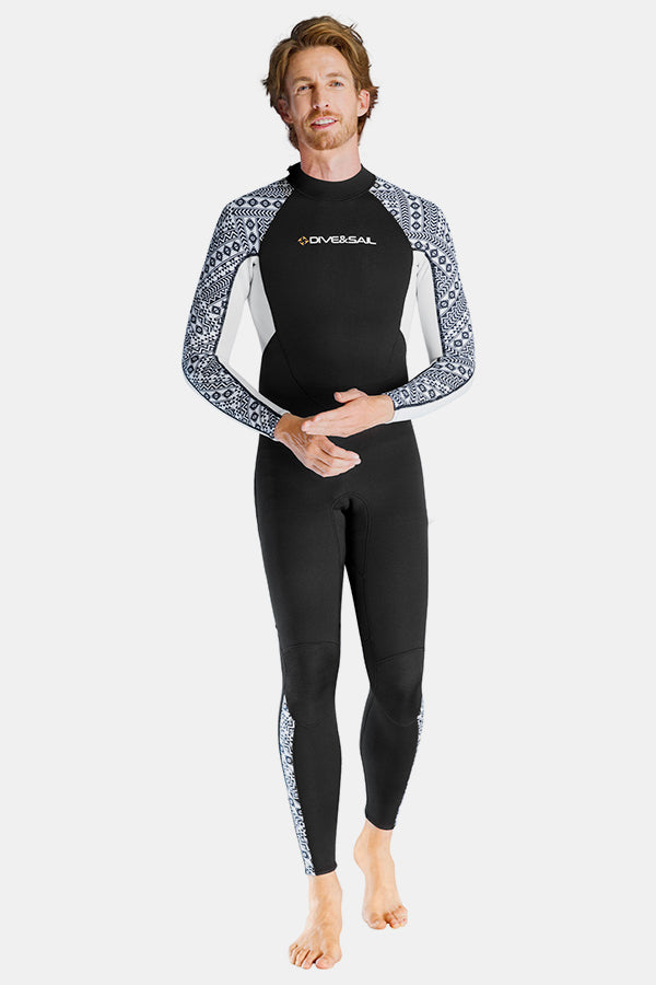 One-Piece Long Sleeve Geometric Pattern Thickened Warm Protective 3MM Wetsuit (Men's)