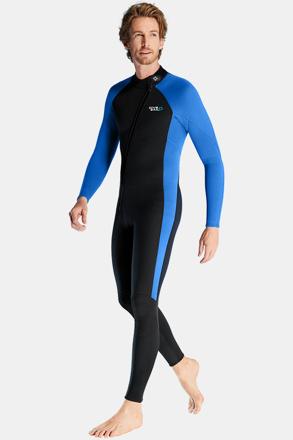 Men's Long Sleeve One-Piece Blue Wetsuit for Sun Protection