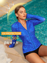 Blue Quick-Dry Long Sleeve Swim Shirt UPF50+ Rash Guard