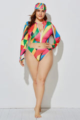 Tropical Leaft Print V Col Col Two Piece Rash Guard