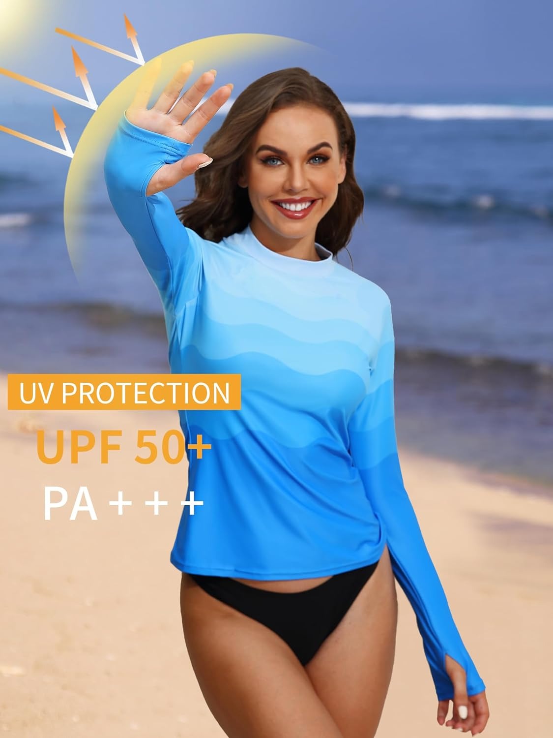 Protection du soleil UV à manches longues Shirts imprimés légers secs avec trous du pouce