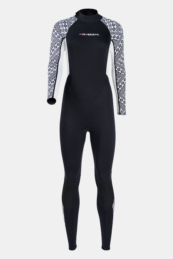 One-Piece Long Sleeve Geometric Pattern Thickened Warm Protective 3MM Wetsuit