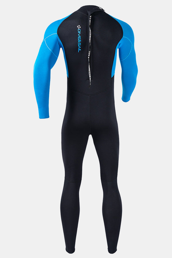 Premium 3mm Men's One-Piece Warmth and Cold-Proof Blue Wetsuit