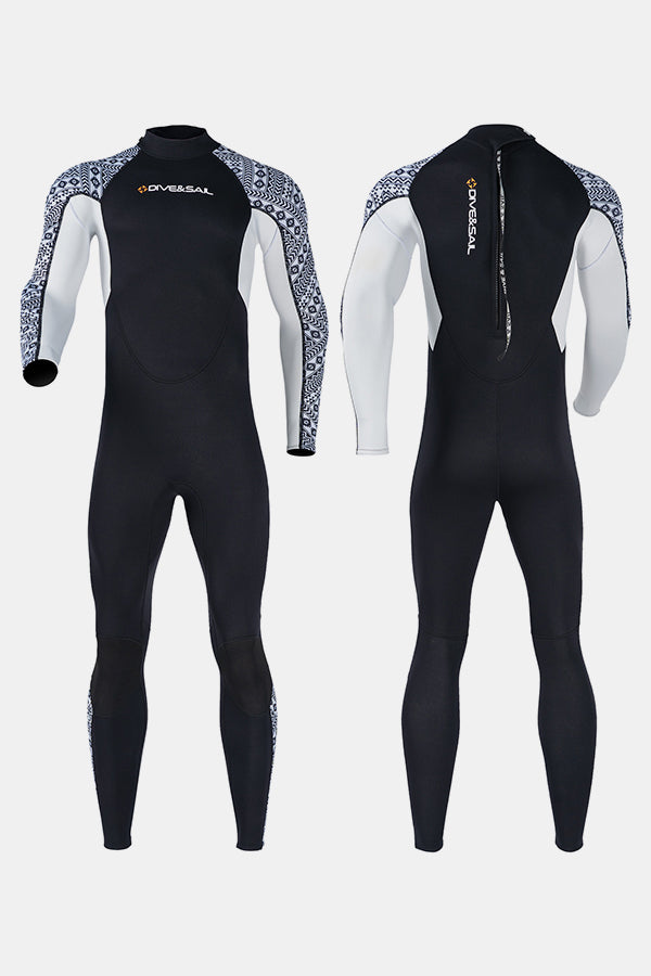 One-Piece Long Sleeve Geometric Pattern Thickened Warm Protective 3MM Wetsuit (Men's)