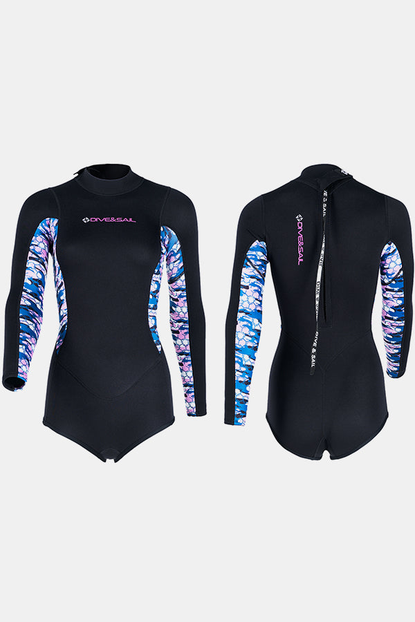 One-Piece Printed Long Sleeve Warm 2MM Women's Wetsuit