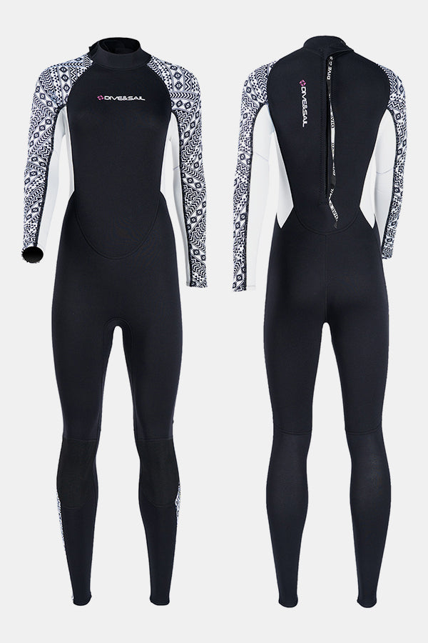 One-Piece Long Sleeve Geometric Pattern Thickened Warm Protective 3MM Wetsuit