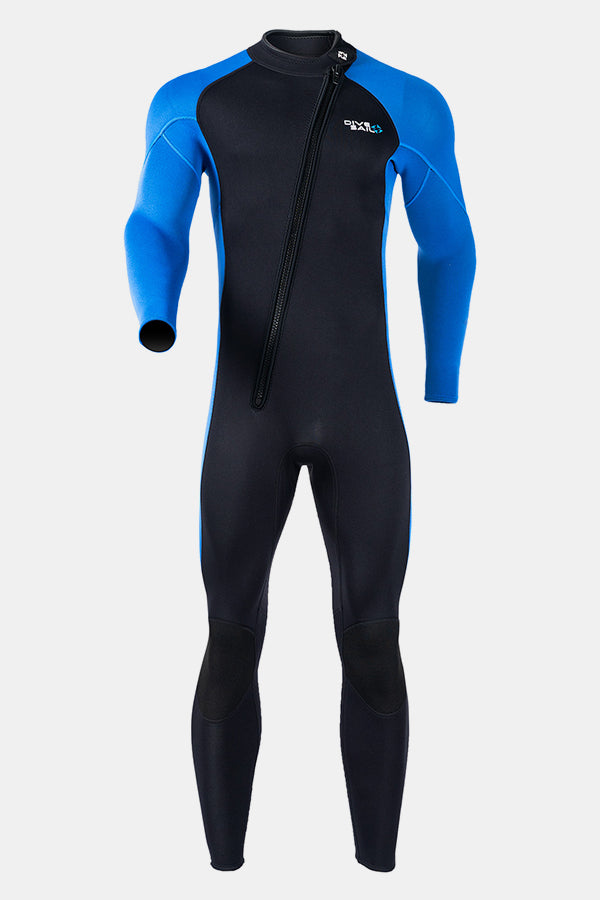 Men's Long Sleeve One-Piece Blue Wetsuit for Sun Protection