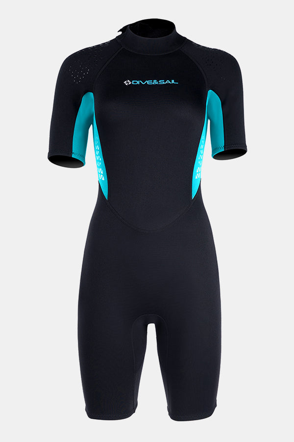 Women's 1.5MM One-Piece Short Sleeve Cold-Proof And Warm Blue Wetsuit