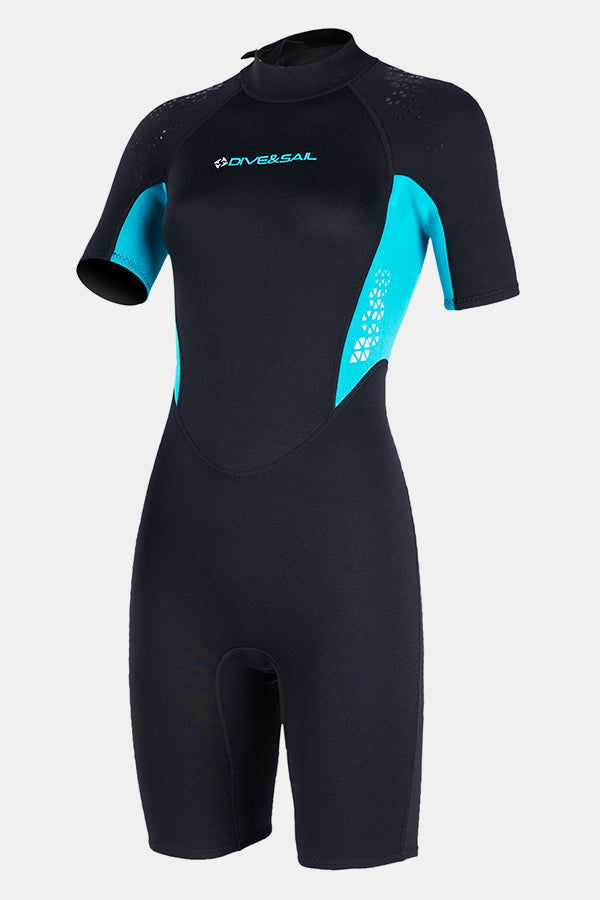 Women's 1.5MM One-Piece Short Sleeve Cold-Proof And Warm Blue Wetsuit