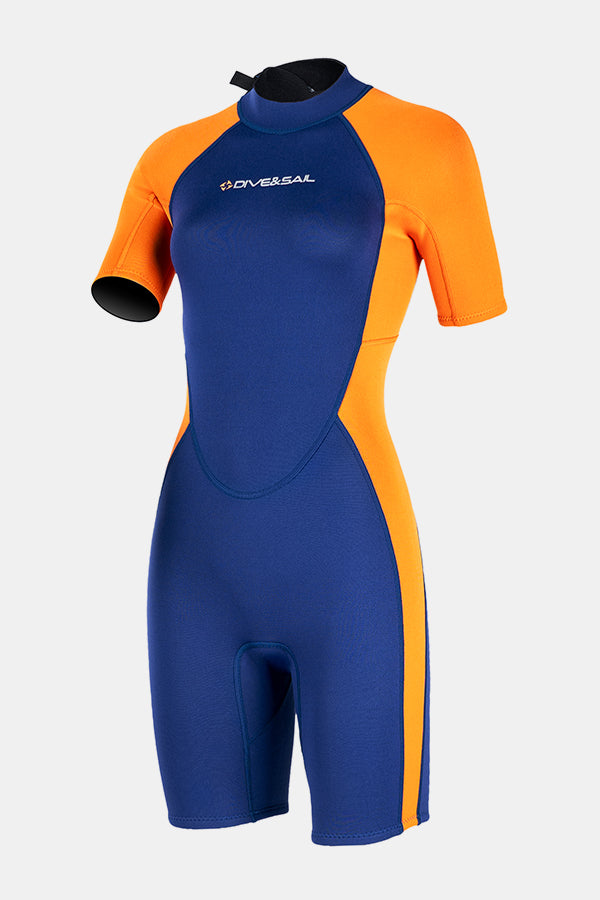 Women's Navy Blue Short Sleeve 1.5mm One-Piece Warm And Cold-Proof Wetsuit