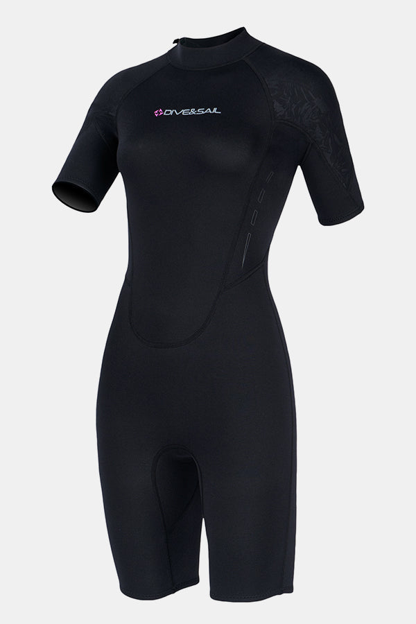 Cold-Proof And Warm One-Piece Short Sleeve 3MM Women's Black Wetsuit